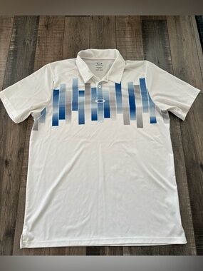 Oakley Golf Polo Shirt Mens Size Large Blue White Performance Polyester